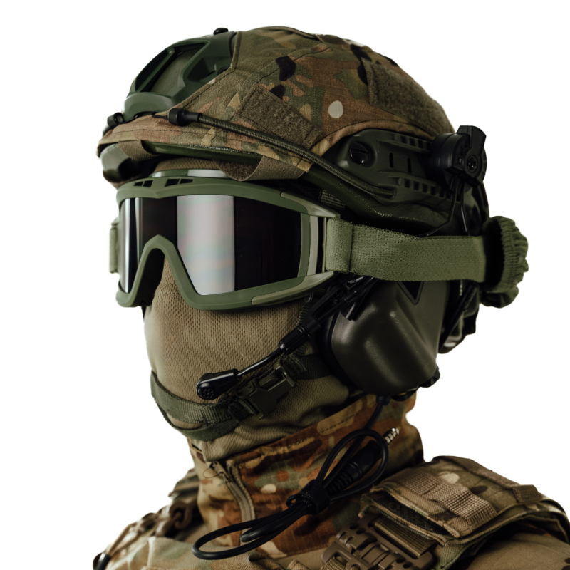 Комплект: шолом FAST NIJ IIIA + активні навушники M32H + кавер мультикам + балаклава + тактичні окуляри. Колір: олива-мультикам