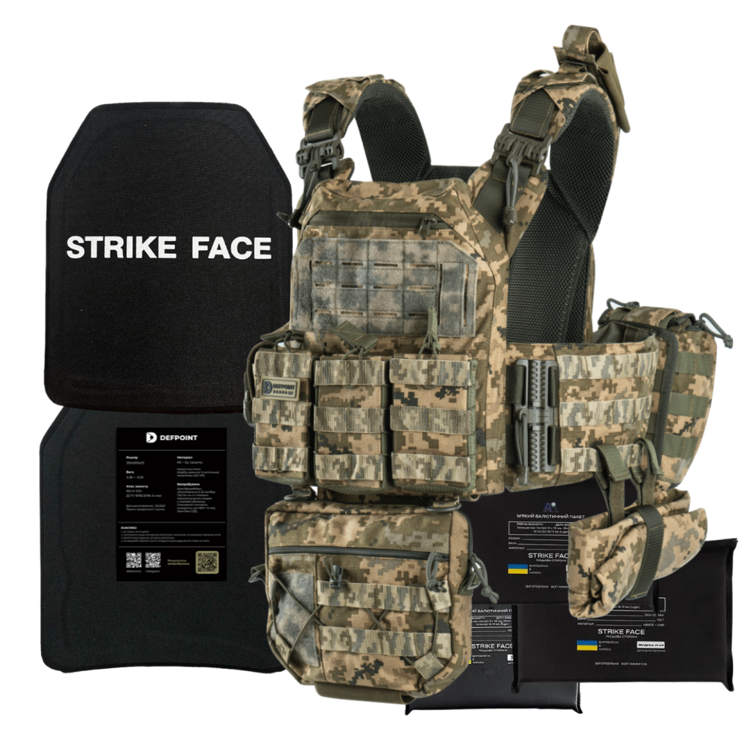 Бронежилет DFP MAX 6-го класу. Керамічні бронеплити 2,3 кг (карбід кремнію) + комплект балістичних пакетів 1А. Колір: піксель