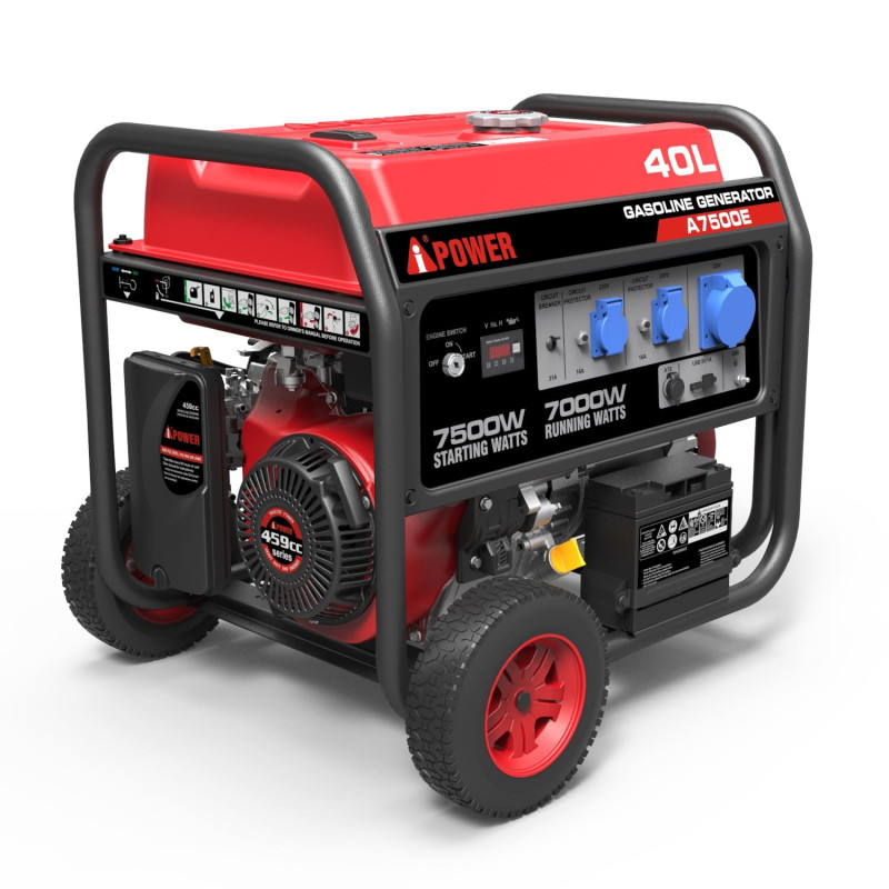Генератор електроенергії A-iPower A7500E, на колесах, E-start, бензин, потужністю 7 кВт
