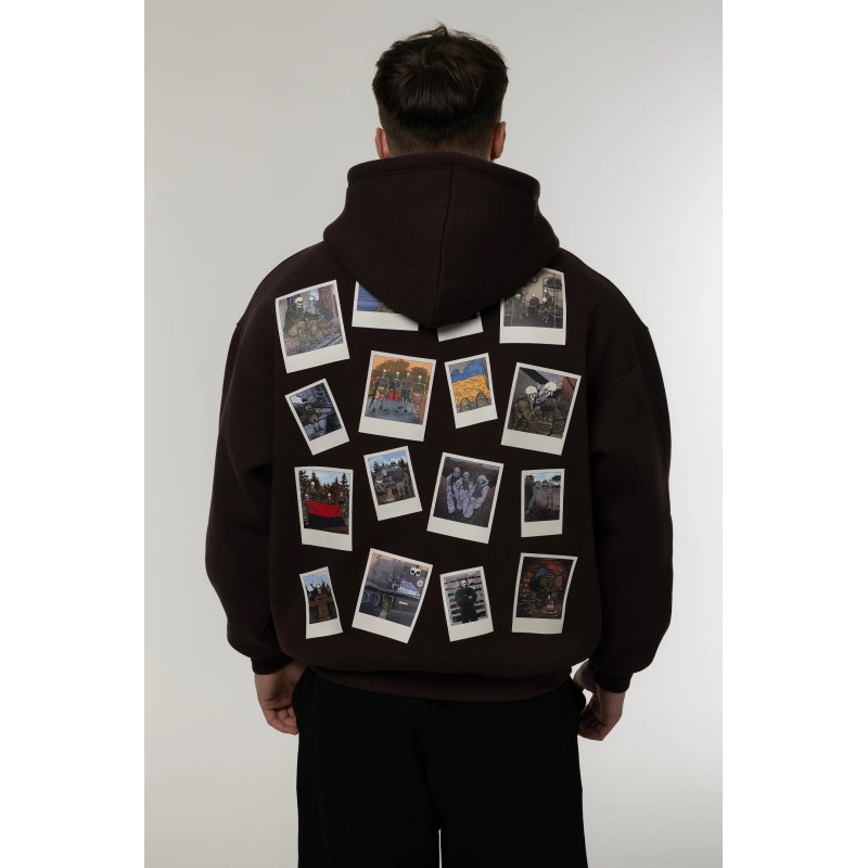 Худи трёхниточный флис Corogva «История» Коричневый Oversize