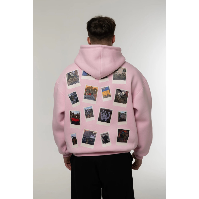 Худи трёхниточный флис Corogva «История» Светло-розовый Oversize