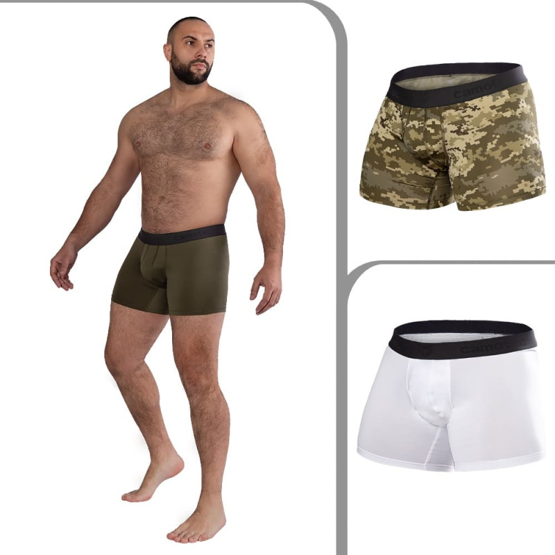 Комплект мужских трусов-боксеров Camotec Белый/Олива/Пиксель