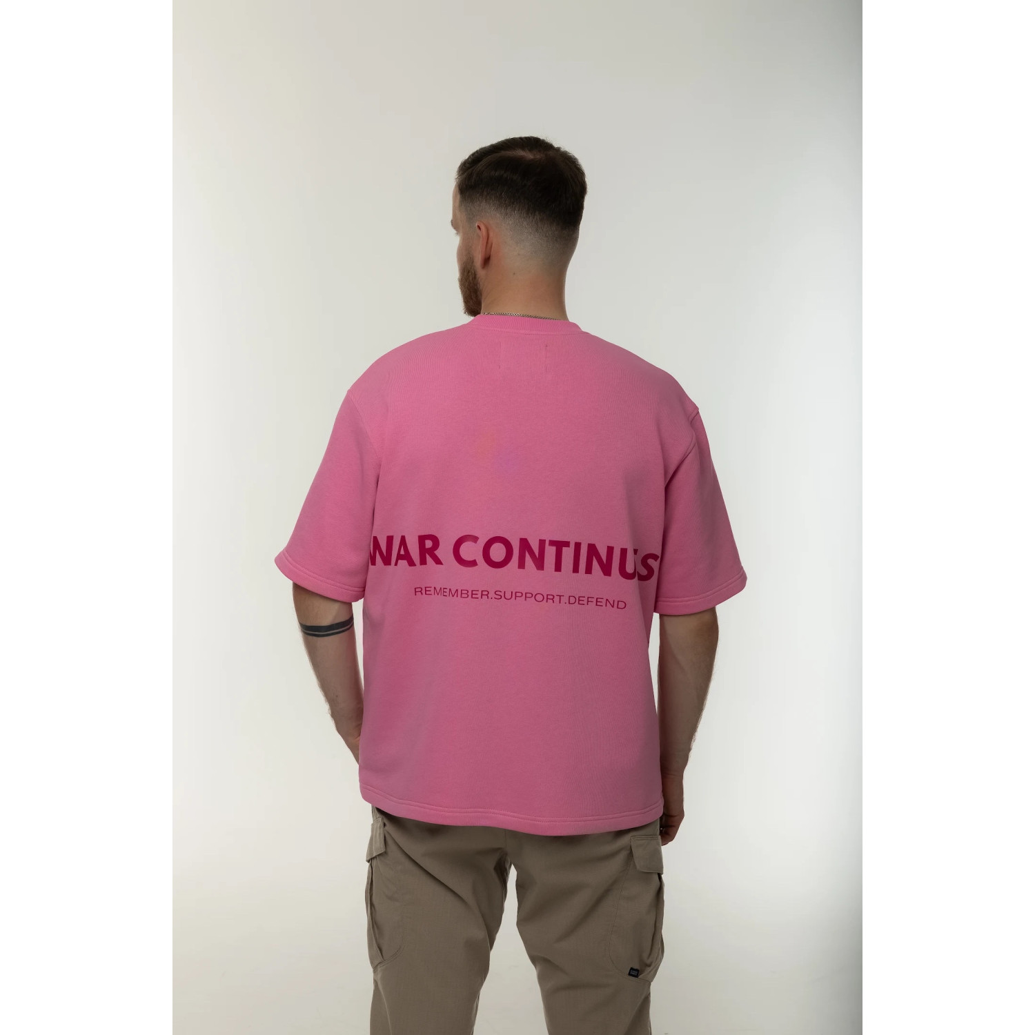 Футболка трёхниточная Corogva «Война продолжается» Розовый Oversize