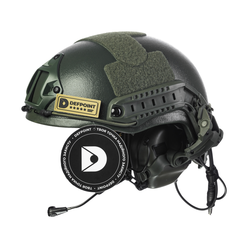 Комплект: шолом FAST NIJ IIIA + активні навушники M32H + кріплення чебурашки. Колір: олива