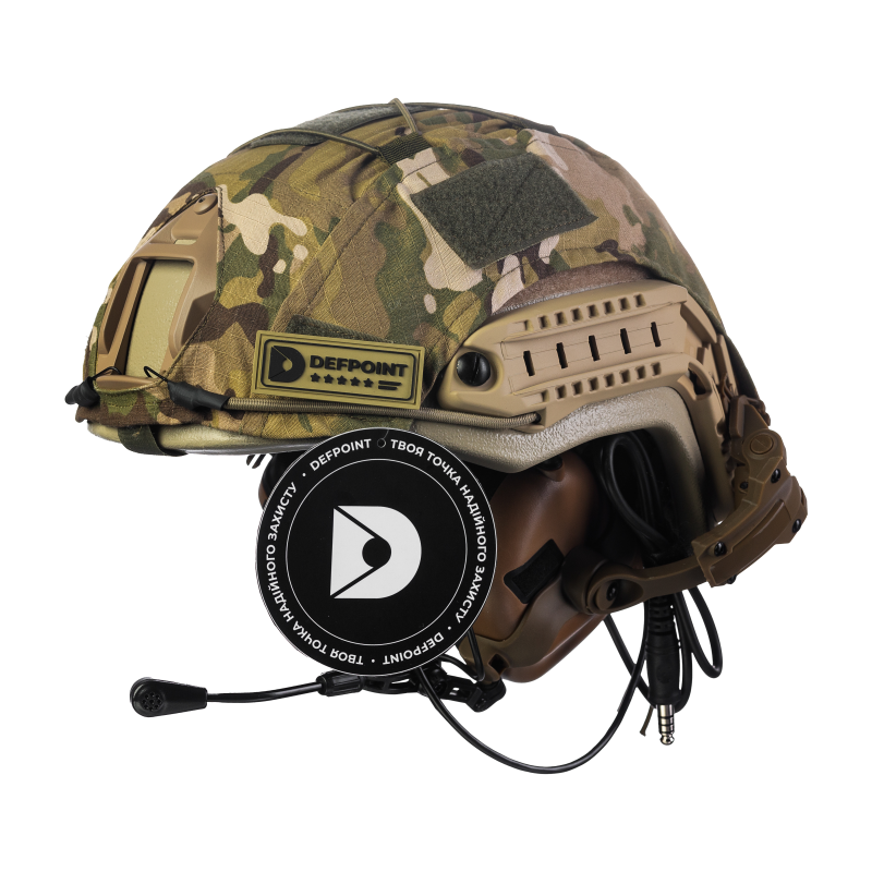 Комплект: шолом FAST NIJ IIIA + активні навушники M32H + кріплення чебурашки + кавер мультикам. Колір: койот-мультикам