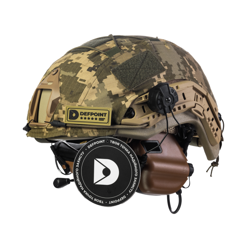 Комплект: шолом FAST NIJ IIIA + активні навушники M32H + кавер піксель. Колір: койот-піксель