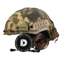 Комплект: шлем FAST NIJ IIIA + активные наушники M32H + крепление чебурашки + кавер пиксель. Цвет: койот-пиксель